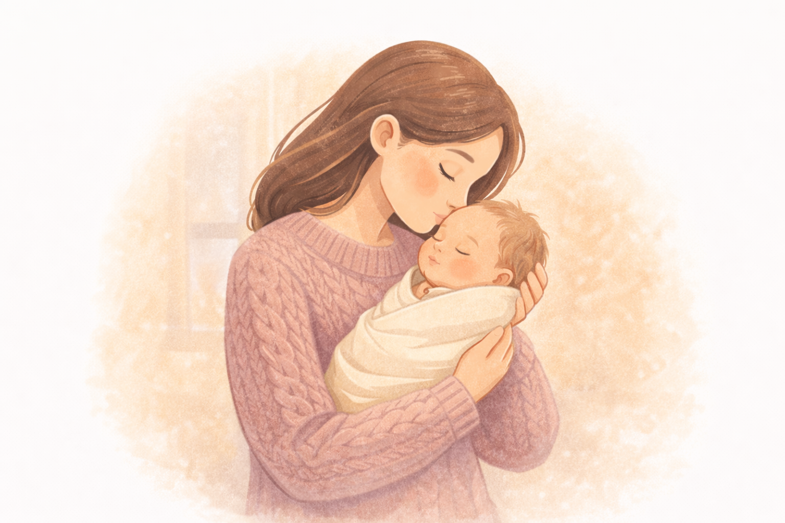 Mother kissing her baby